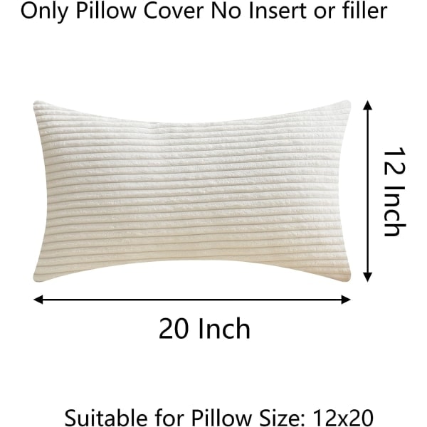 IC Svankkuddar for sofa Soverom Sett med 2 myke stripete samme avlange dekorative hvite puter, 12x20 tommer, hvit