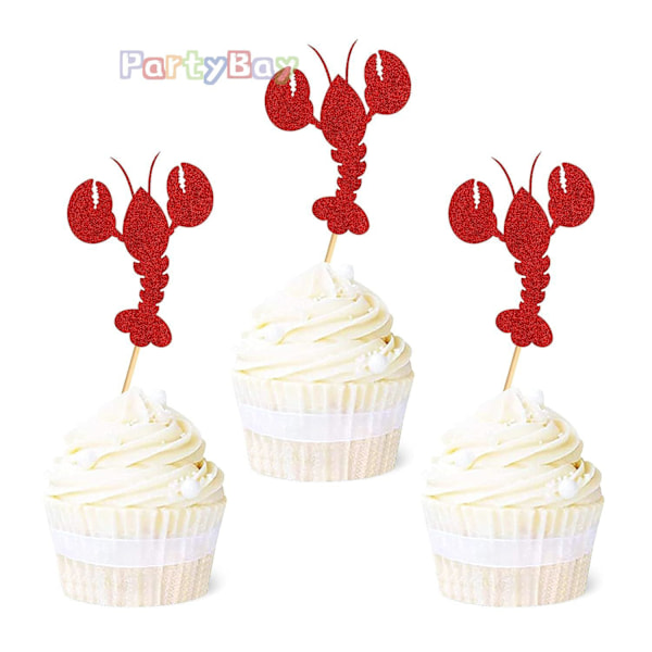 Kräfttema festtårta med flagga tandpetare kort dessertbordsdekoration hawaiianskt hummertema Lobster Kingdom 10-piece set