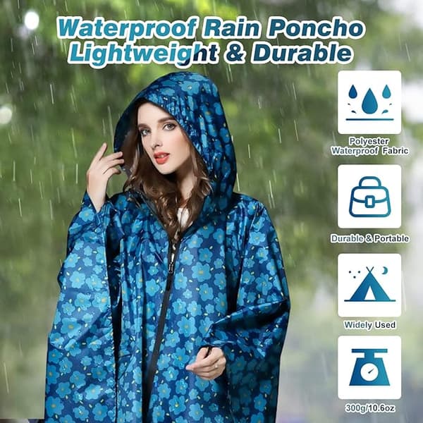 Naisten sadetakki, pitkä sadeponcho, vedenpitävä sadetakki, tuulitakki, sadetakki, sadesuojavaatteet läppätaskulla Navy blue