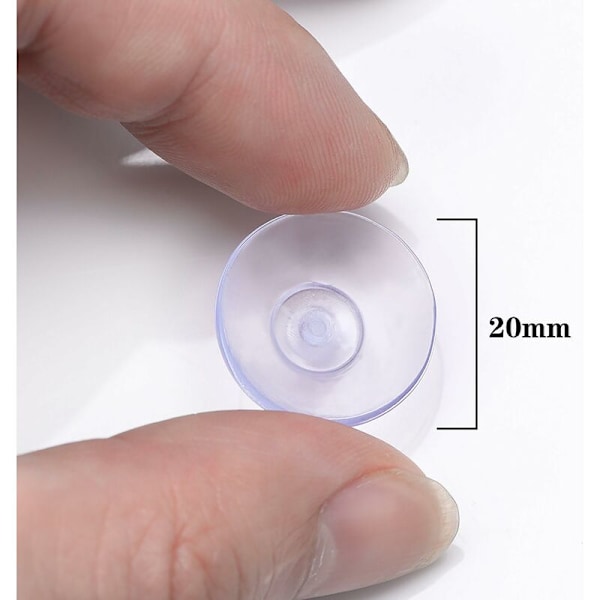 Förpackning med 20 små transparenta sugproppar i plast, utan krok, 20 mm