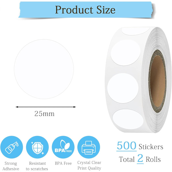Fargede prikk klistremerker, 1000 stk runde prikk etiketter, 25mm kodings klistremerker, etiketter, selvklebende sirkel prikk etiketter for kontor skole, 2 bind, hvit 25 mm white