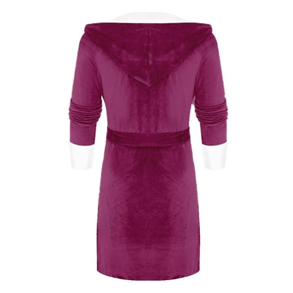 Dames Sherpa Fleece Morgenkåbe Blød Morgenkåbe Med Hætte Fluffy Towling Badekåbe Rose Red