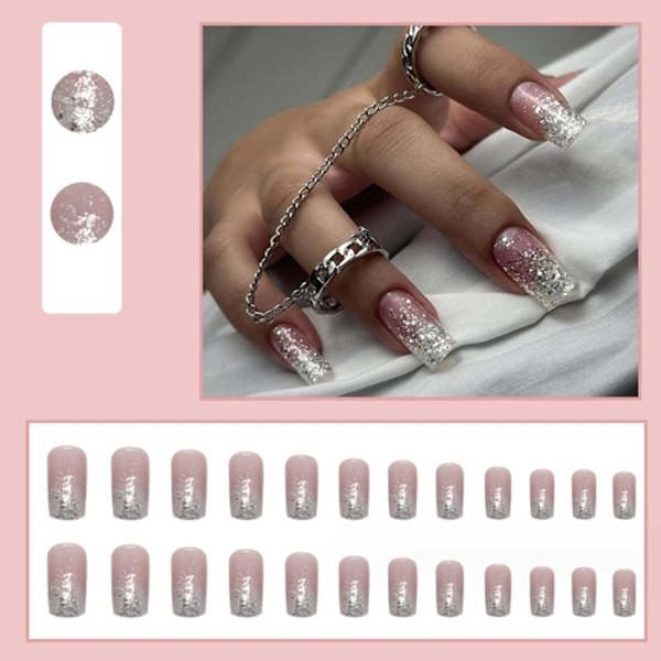 Korte Gradient Tryk på Negle Firkantede Falske Negle Galaxy Negle Tips Fuld Dækning Nøgne Falske Negle til Kvinder og Piger 24Pcs