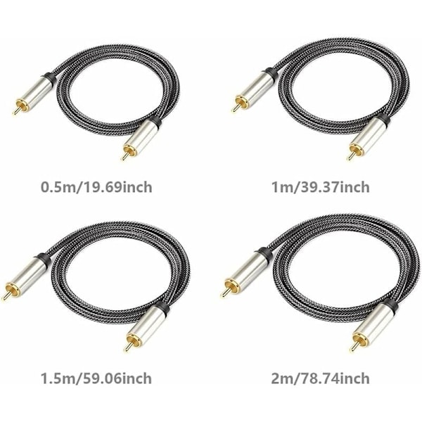 Koaksiaalinen digitaalinen audiokaapeli, HiFi 5.1 SPDIF RCA - RCA uros-uros, digitaaliseen audioon ja komposiittivideokaapeleihin (Koko: 1,5 m)