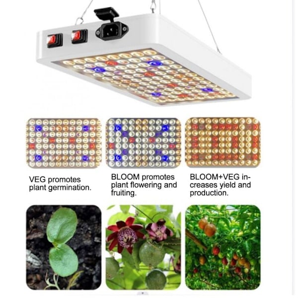 192 LED Växtlampa Fullt Spektrum för Inomhusväxter VEG BLOOM Dubbel Strömbrytare Växtlampa, DUBUNS