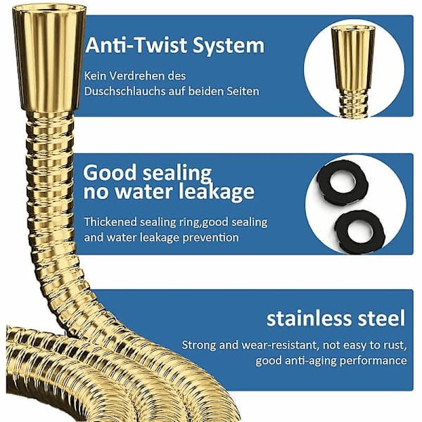 Guld bruseslange krom rustfrit stål bruseslange anti-twist anti-eksplosion 2m 2m