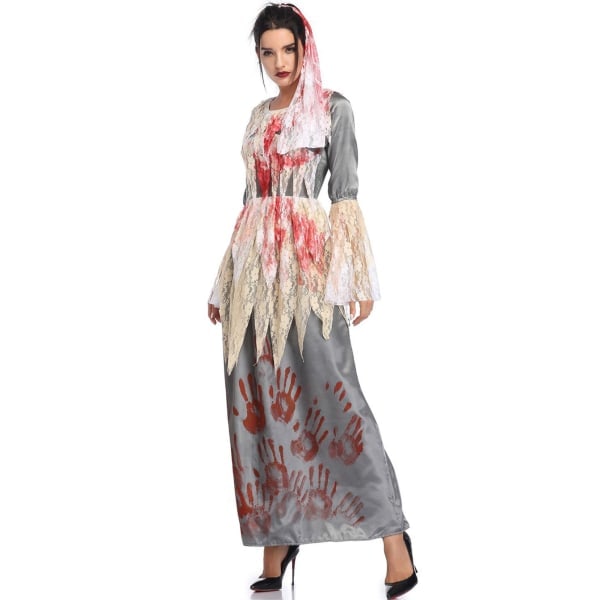 IC Halloween vampyr spøgelsesbrud lang kjole performance tøj. Hvid L