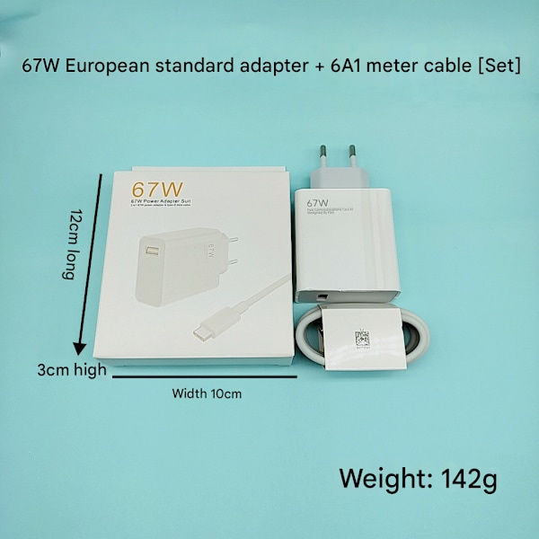 90W hurtigoplader til Xiaomi, HyperCharge Type A EU-stikadapter med 1m kabel 90W 90W