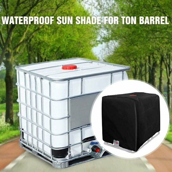IBC-säiliön suojapeite 1000 litran IBC-säiliöön, 116 x 100 x 120 cm UV-suojattu sateenkestävä vesisäiliön suojus (musta)..DEBUNS
