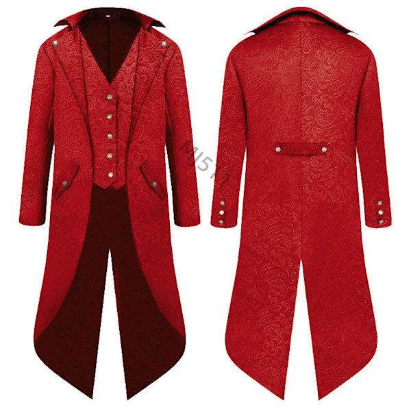 2024wish Ny europeisk och amerikansk herrmedeltida retrokläder herrkläder MJ51 mellanlång punk retro smoking herr Printed red 125