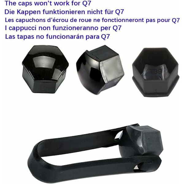 20 kpl 17 mm pyöränmutterin suojuksia, pyöränpultin mutterin suojuksia, kuusikulmaisia renkaanmutterin suojuksia poistotyökalusarjalla autoille, musta