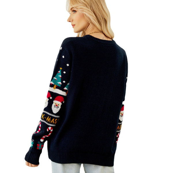 Printed casual pullover jultröja höst och vinter-blå style 1 L