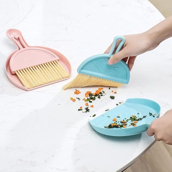 Mini Sopskyffel och Borste, Mini Multifunktionell Bordsborste, Sopskyffel och Borste Design, Sopset Plast för Dammuppsamlare (Vit)
