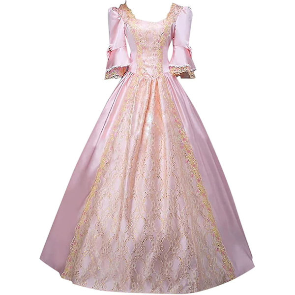 Kvinnors klänning Plus Size Medeltida Bal Klänningar Kostymer För Kvinnor Viktorian Klänning Scen Spel D-Rosa D-Pink M