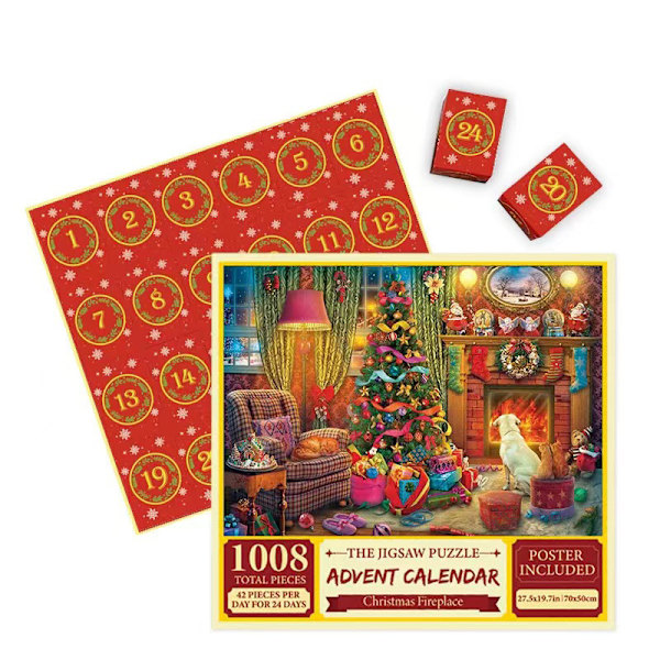 Ny kreativ 24 æsker med papirpuslespil overraskelse blind boks rød julegave souvenir gave 1008 pieces Christmas 01 (70*50)