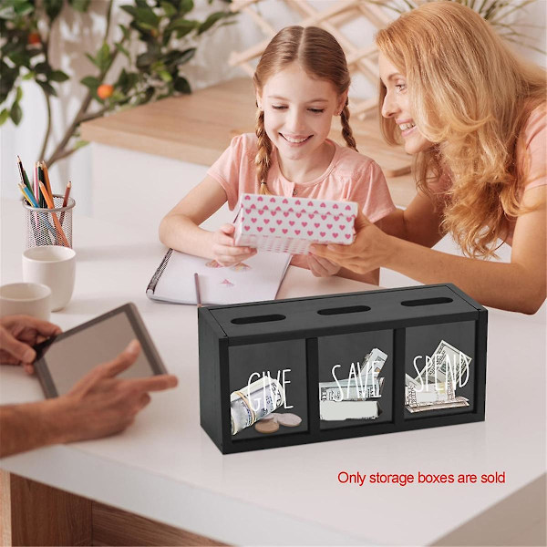 Tregiv Spar Spend Money Sparbøsse i tre for barn, Benkeplate Kid Piggy Bank for Daily Cash, Wall-Mo