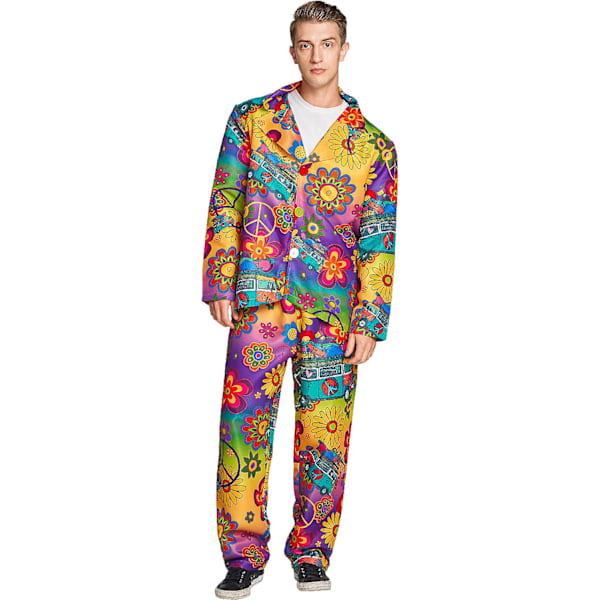 Hippie Kostyme for Menn - Voksen 60- og 70-talls Kostyme - Hippie Topp og Bukser for Maskerade Fest M-XXL XXL