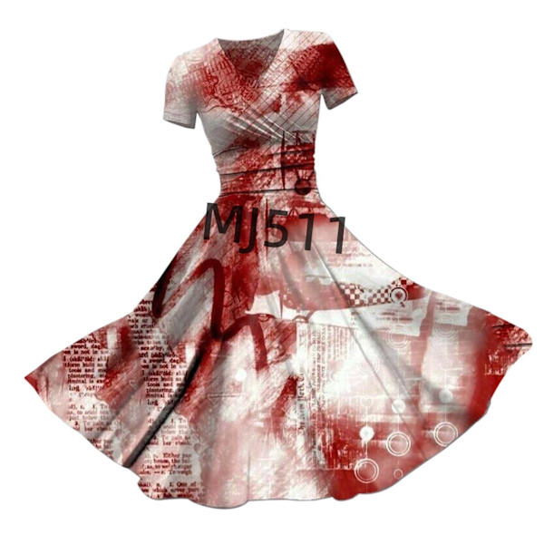 2024 Ny Halloween Blodig Blodig Perifer Kjole 56D Digital Print Stram V-hals Jumpsuit G 3XL