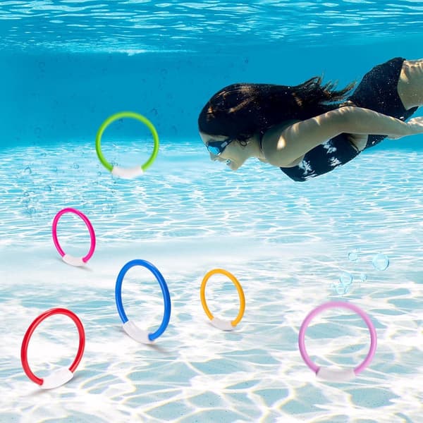 Dykkerringe, farverigt holdbart plastik undervandslegetøj til børn, svømmetræning i pool, alder 4-12 år, 14 cm, 8-delt sæt