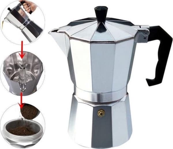 Espressokoker for komfyr, 6-kopps aluminiumsperkolator, 330 ml, kompakt design for hjemmebrygging av kaffe, sølv