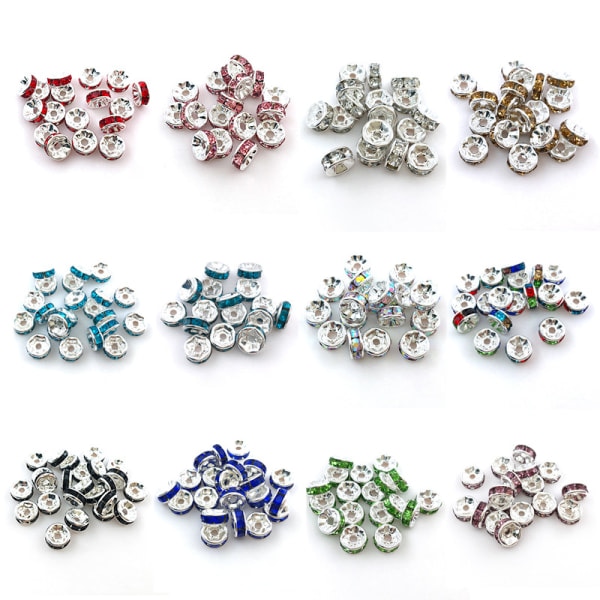 [Tilfældig stil] 100 smykketilbehør, diamantringe, perler, 8 mm