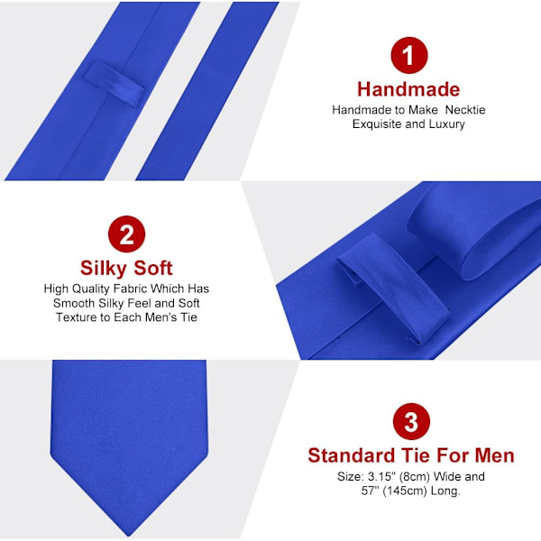Klassisk enfärgad slips i satin för män, premium enfärgad slips för män, formell svart slips för män, slips för affärsbröllop, fest, arbete, 8 cm Royal blue