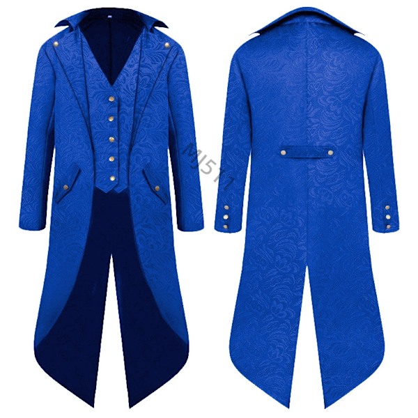 2024wish Ny europeisk och amerikansk herrmedeltida retrokläder herrkläder MJ51 mellanlång punk retro smoking herr Printed blue 135