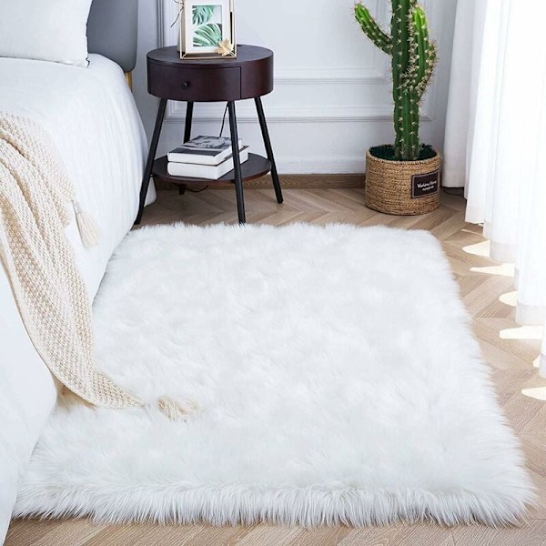 Fuskfårskinnsmatta 60x90cm Imitationsfleece Matta Fluffig Mjuk Långhårig Dekorativ Soffstol Kudde Matta (Vit, 60x90cm)
