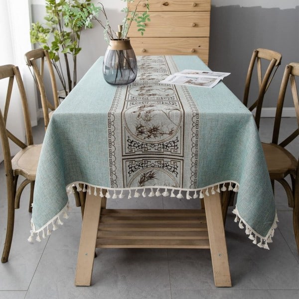 IC Rektangulär fläckresistent bordsduk linne bomull broderad bordsduk Elegant kinesisk stil tryckta dukar (fyrkantig, 140 x 140 cm)