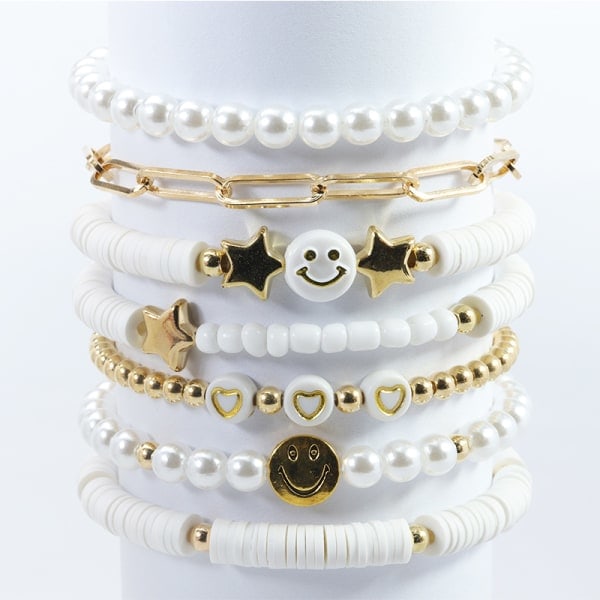 IC 1 Set Bohemiskt Armband av Polymerlera Elastiskt Färgglatt Armband A10