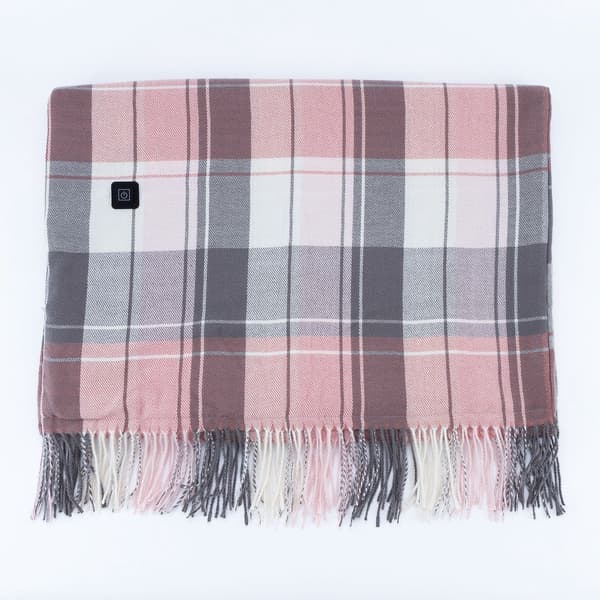 USB-oppvarmet skjerf for kvinner, 8 varmesoner, 3 varmeinnstillinger, sammenleggbart og vaskbart, vinterreise, rosa rutete, 135 x 80 cm