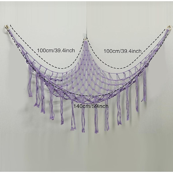 Boho Opbevaringsnet til Udstoppede Dyr (Ekstra Stor) og Udstoppede Dyrs Net eller Hængekøje til Små Udstoppede Dyr eller Plyslegetøj Purple 100*100*140