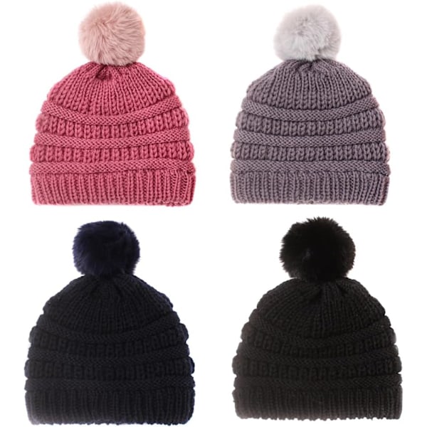 Baby Vinter Stickad Mössa, Mjuk och Varm Mössa för Pojkar och Flickor, Unisex Skidmössa 4 pcs. B