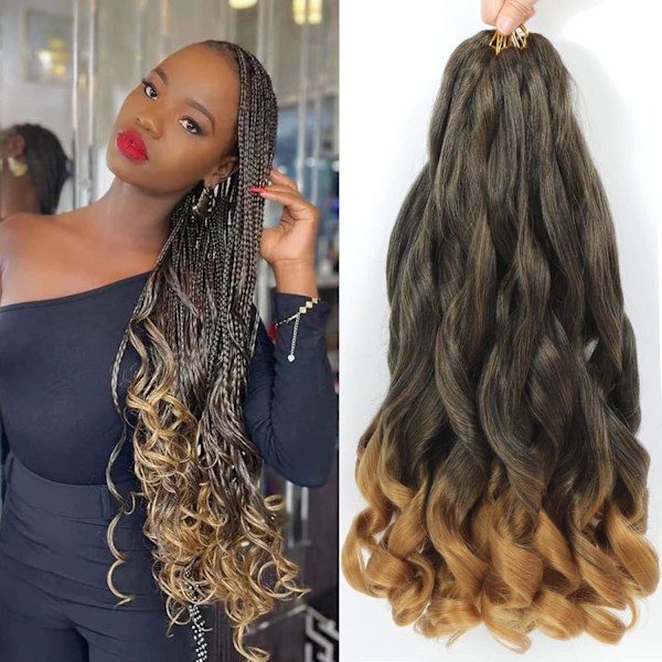 French Curl Braiding Hair Pre Stretched 16 Inch Braiding Hair 1B/27 Loose Wavy Pre Streched Braiding Hair for Black Women (16 Inch(7Packs), 1B/27)