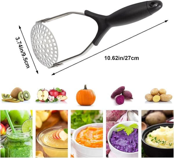Potatispress, Matkvarn, Rostfritt Stål Non-Stick, 29.5cm, Svart