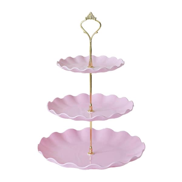 3-vånings dessertställ i plast, cupcake-displaytorn, stor kapacitet, enkel montering för bröllop, tebjudning, heminredning, rosa Pink