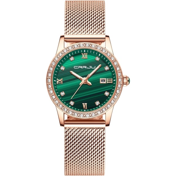 IC Kvinnor Armbandsur Vattentätt Kristall Dam Minimalistisk Roséguld Mesh Rostfritt Stål Armbandsur Slim Analog Quartz Lyx Strass med Datum