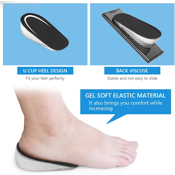 2 par höjdökande innersulor, höjdökande häl innersulor, osynliga skoinlägg, unisex oked elastisk skosula (1,5 cm, L) Blah L(1.5cm)