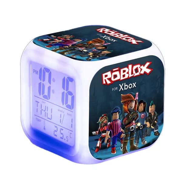 Roblox Digitalt Vækkeur Med 7 Farveskiftende LED Natlys Display til Børneværelsesindretning 3,1 Tommer D