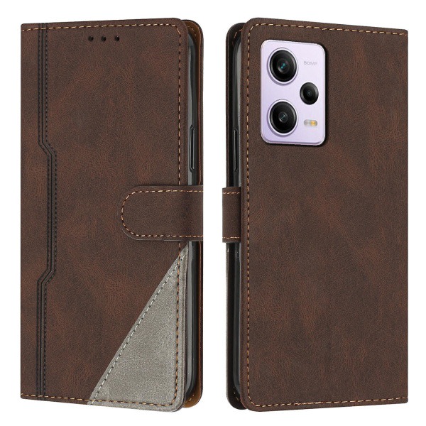 Kompatibel med Xiaomi Redmi Note 12 Pro 5g cover i PU-læder med praktisk stativfunktion - Brun
