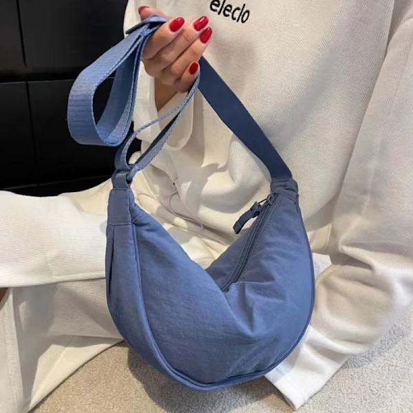 Casual Nylon Hobos Crossbody-väska för kvinnor Axelväska Kvinna Half Moon Bröstväskor Tote Lady Travel Shopper-väska Kvinnliga plånböcker Grå Gray 31x16x9cm