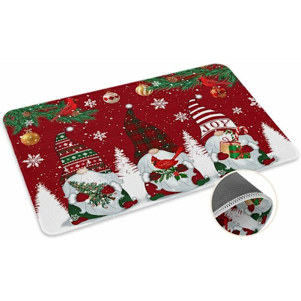 Jul dörrmatta röd jultomtar halkfri dörrmatta för entré badrum kök sovrum entré 20x31,5cm vita snöflingor julgranar
