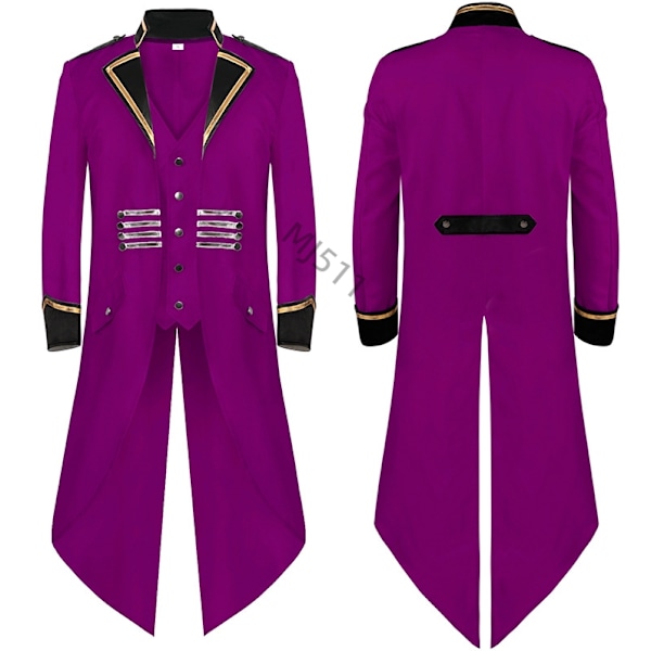 2024wish Ny europeisk och amerikansk herrmedeltida retrokläder herrkläder MJ51 mellanlång punk retro smoking herr Purple Black 135