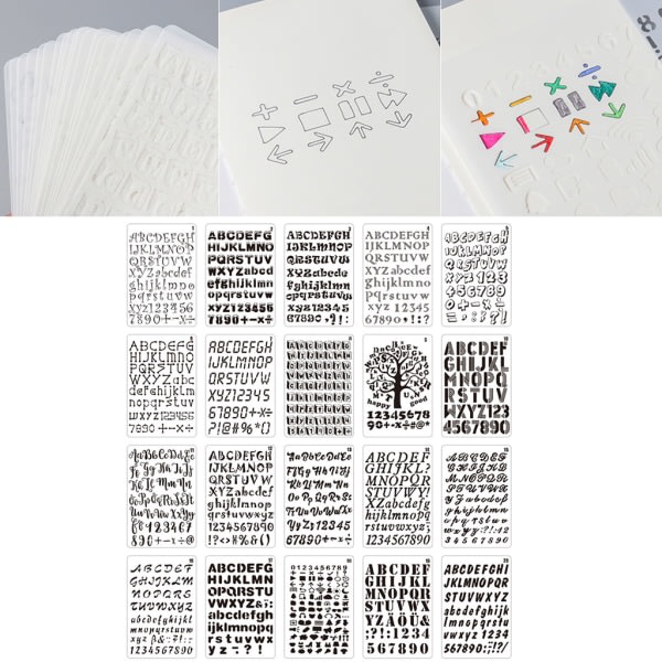 20 st/pack Plast klara bokstäver siffermallar Kit Alfabet Stencil Kit Perfekt för Planner/Anteckningsbok/Dagbok/Scrapbook