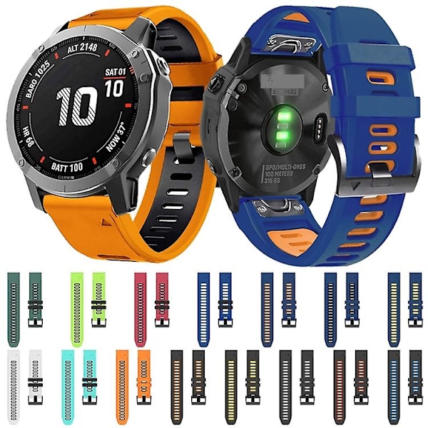 Til Garmin Fenix 5 Plus 22mm Silikonesportsrem i to farver