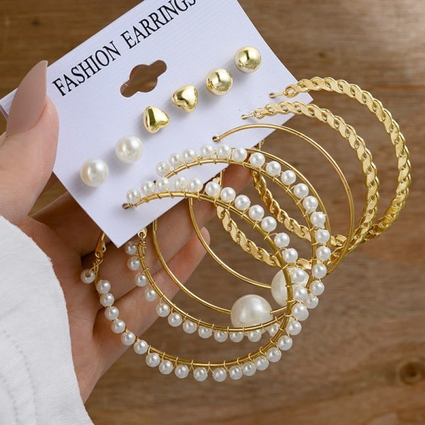 IC Vintage guldörhängen set med pärlformade bågeörhängen