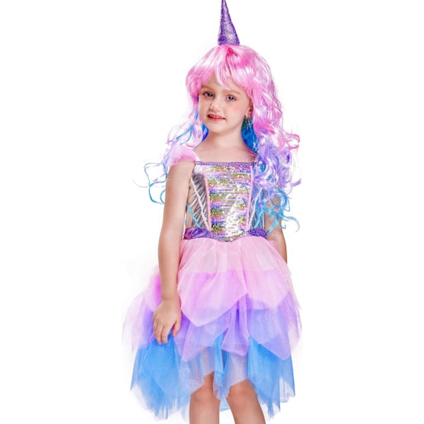 Unicorn Jente Halloween Kostyme Sett for Barn Blå 6-8 år