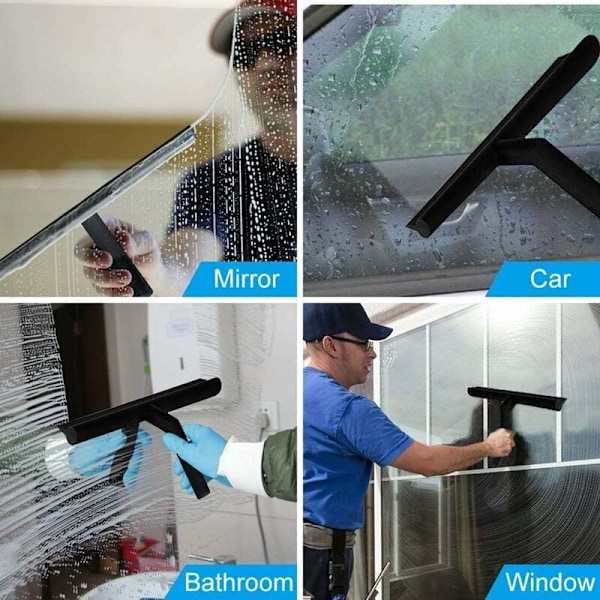 27 cm Silikon Duschskrapa - För Glasduschdörr och Vägg - Med Hängkrok - Svart