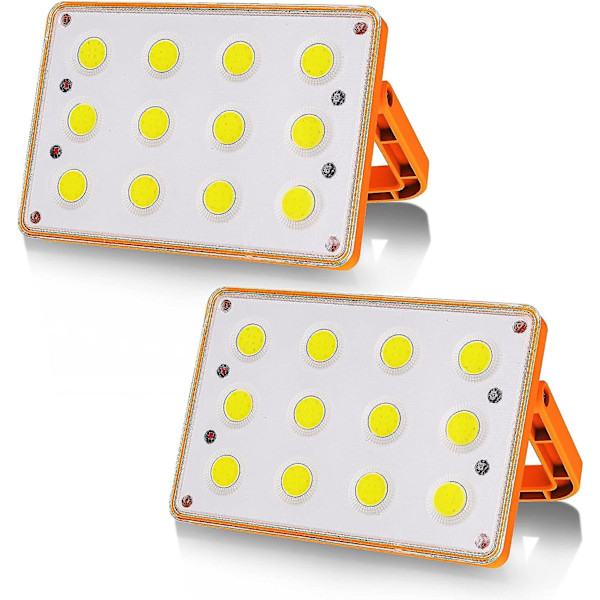 2-pack 60W uppladdningsbar LED-strålkastare 120 COB 4 lägen solcellsladdningsbar lampa byggarbetsplats arbetslampa vattentät LED-strålkastare, nödbelysning