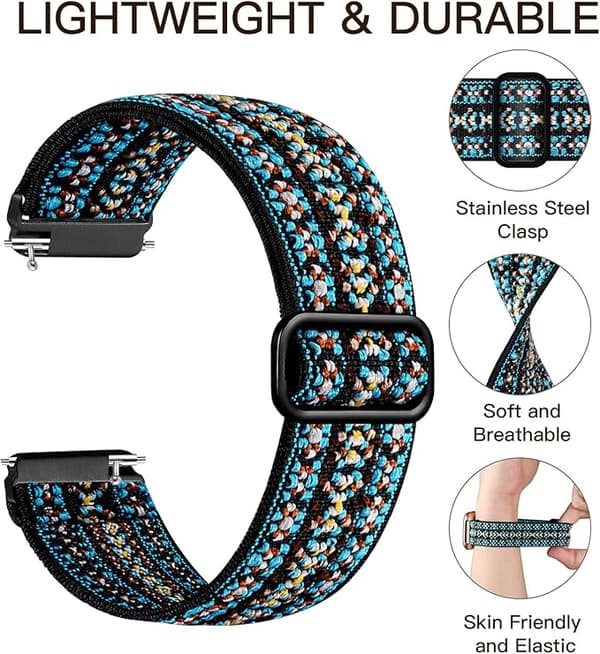 Smartwatch elastisk nylon solo-rem, kompatibel med Fitbit versa / Fitbit versa 2 rem, blød nylon justerbart ur, damer og m